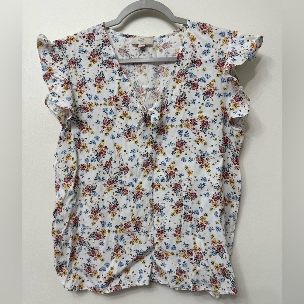 Loft Floral Ruffle Sleeve Blouse